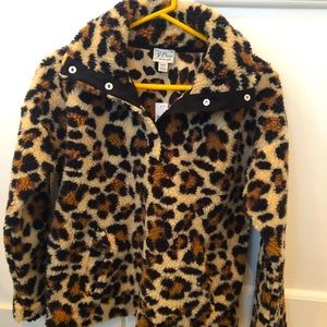 NWT XXS J.Crew Leopard Fleece Pullover